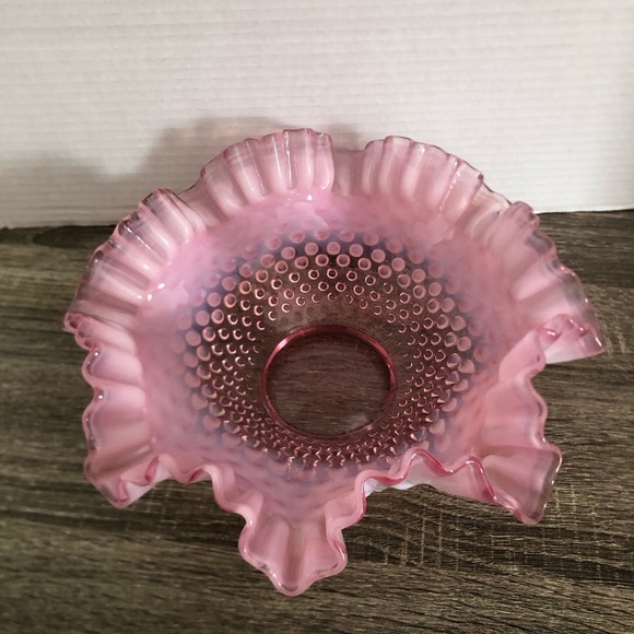 Vtg Fenton Cranberry Ruffled Hobnail Glass Bowl - Picture 3 of 15